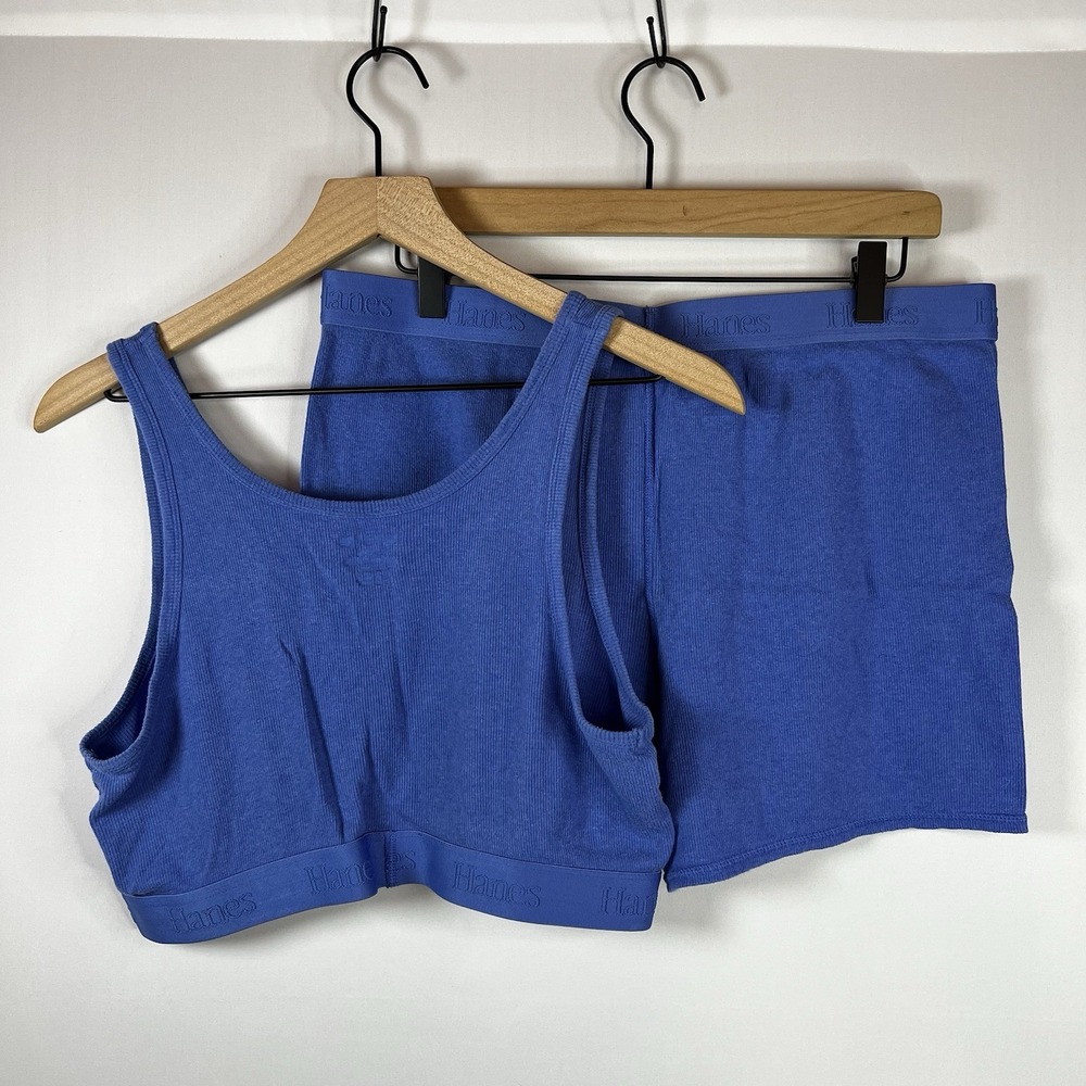 Hanes Sleepwear Women‎ Size XL Ribbed Crop Tank Shorts 2 Piece Set Elastic Band - Picture 2 of 4